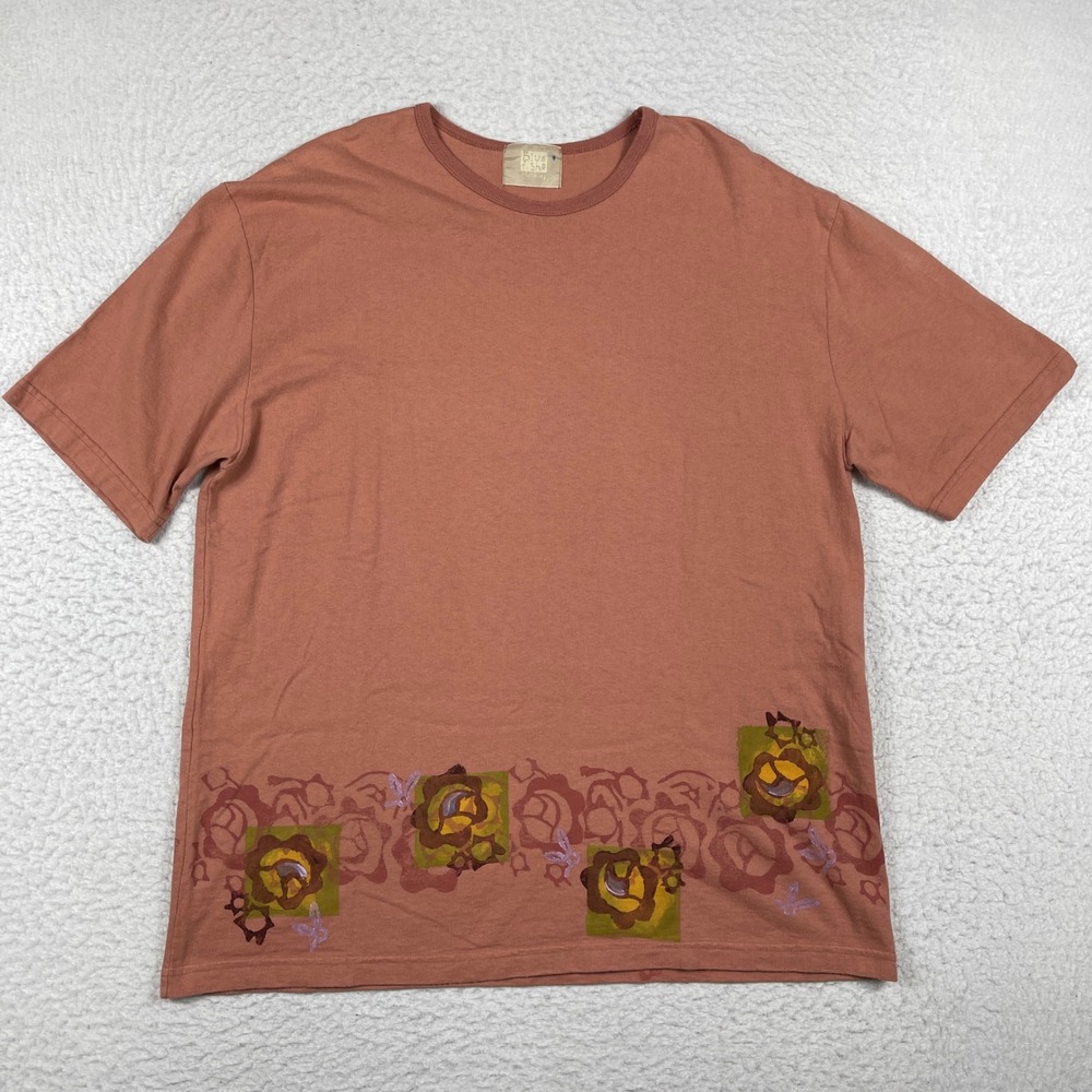 Blue‎ Fish Organic Cotton T-Shirt Mens XL Terracotta Hand Print Art to Wear 2000